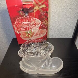 Mikasa Santas Boot Bon Bon Server 8.75" Glass Holiday Candy‎ Dish Germany VTG